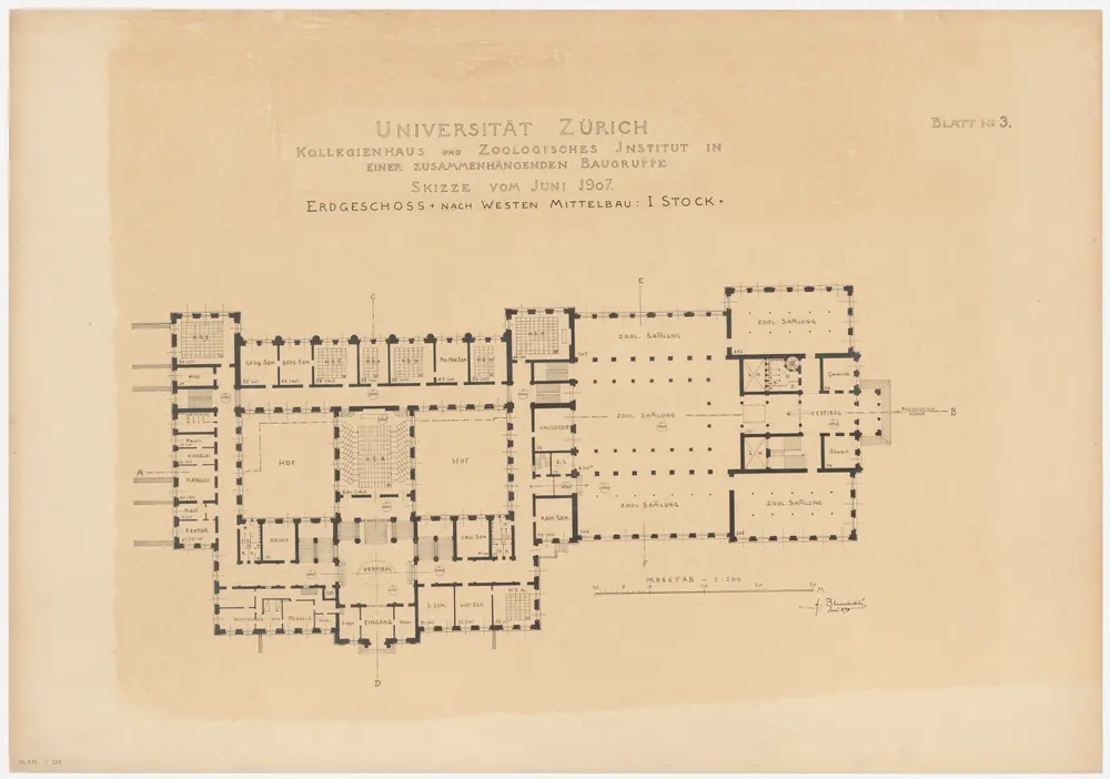 Zürich: Universität, Kollegienhaus und Zoologisches Institut; Erdgeschoss; Grundriss