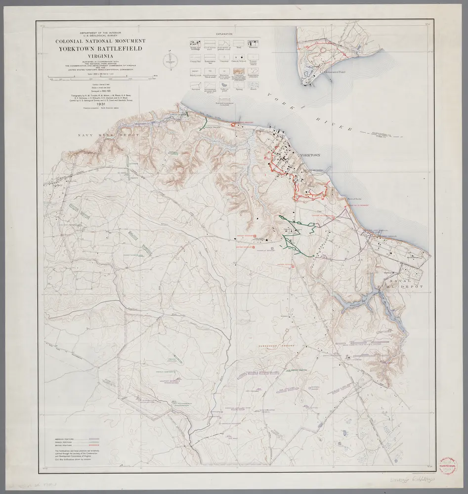 [Recto], uit: Colonial national monument Yorktown Battlefield, Virginia / engraved and printed by the U.S. Geological Survey