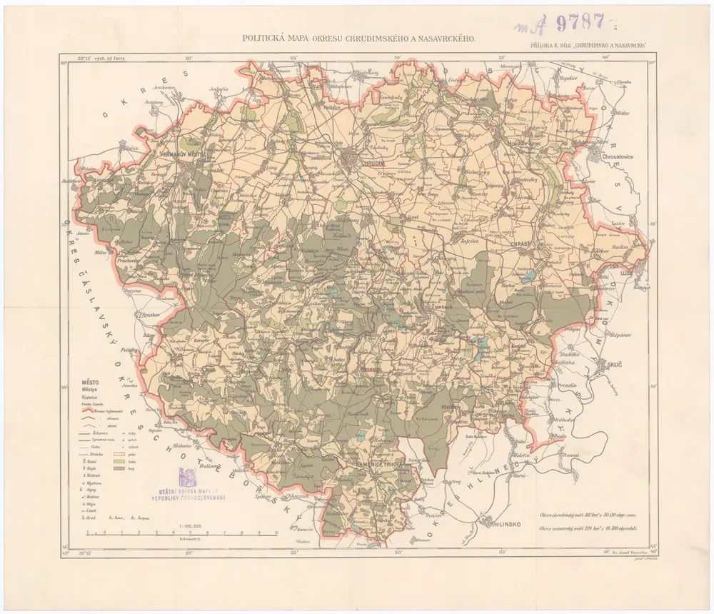 Politická mapa okresu chrudimského a nasavrckého