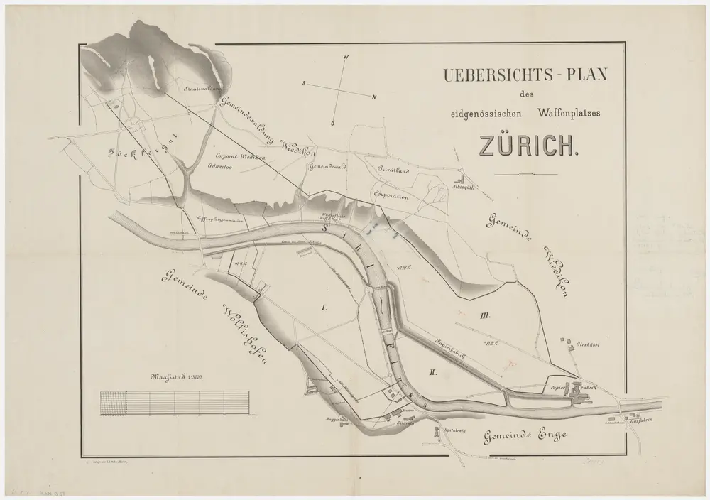 Enge, Wiedikon, Wollishofen: Allmend, eidgenössischer Waffenplatz Zürich; Grundriss