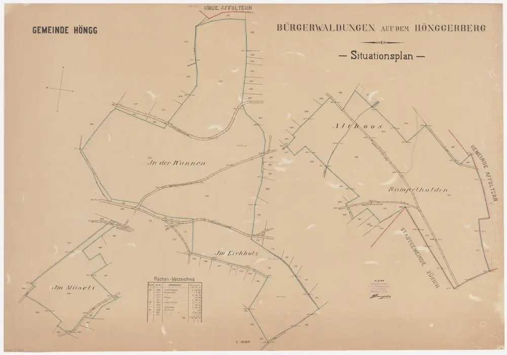 Höngg: Bürgerwaldungen auf dem Hönggerberg mit Wannen, Rumpelhalden, Althoos, Eichholz, Miiseli; Grundrisse