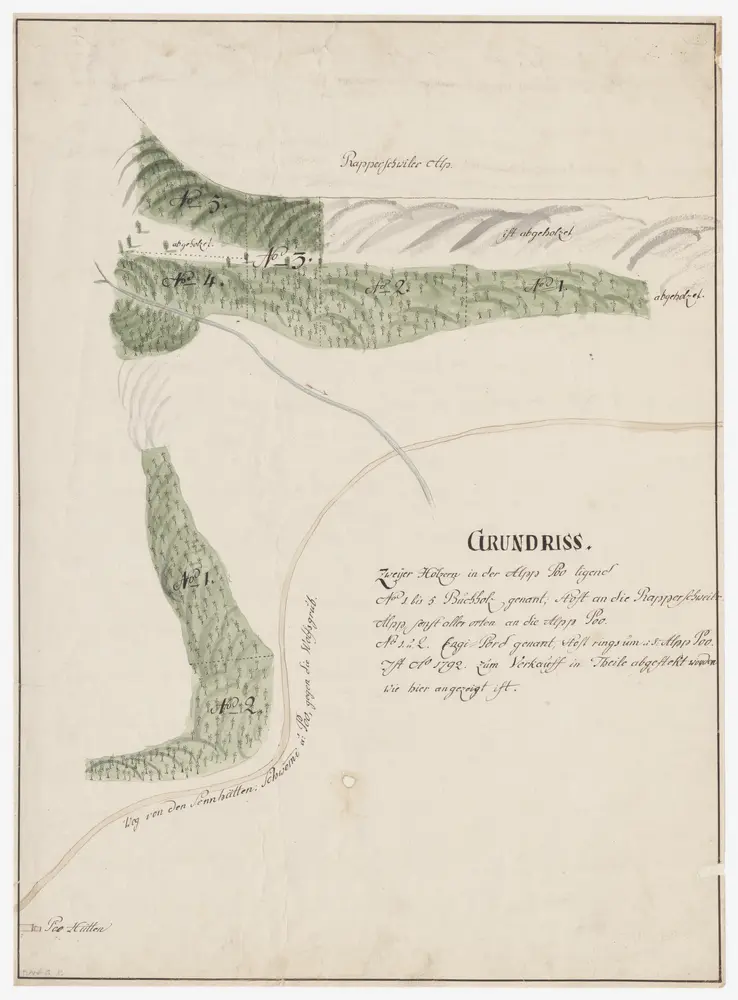 Goldingen SG: Buchholz und Engi-Bord genannte Waldungen auf der Boalp (ältere Schreibweise: Poo-Alp); Grundriss