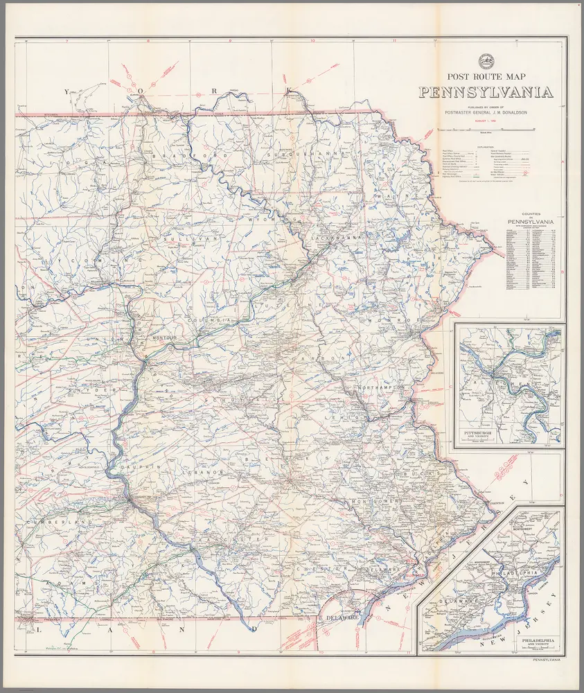 Post Route Map of the State of Pennsylvania (Eastern Sheet) ... August 1, 1952.