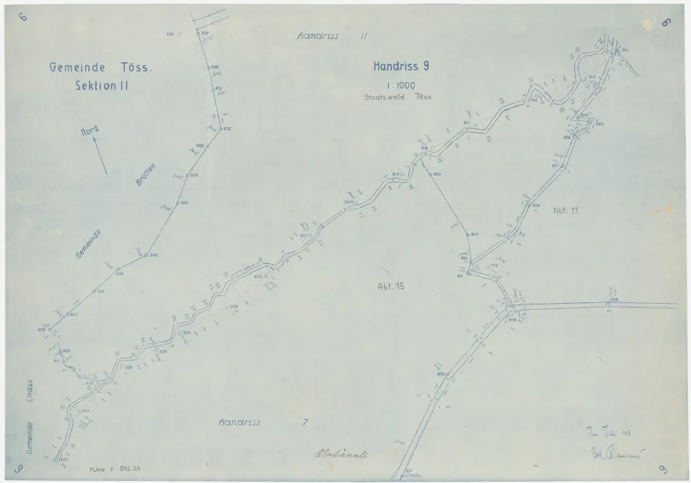Winterthur, Töss, Lindau: Staatswaldung: Töss: Obertännli, Sektion II, Abteilungen 11 und 15; Handriss (Nr. 9)