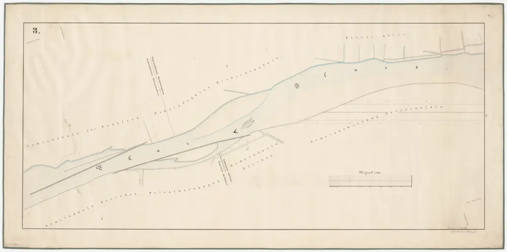 Altikon, Niederneunforn TG, Thalheim an der Thur (damals Dorlikon), Oberneunforn TG: Von Fahrsteinetholz bis Äuli, Thurkorrektion; Situationsplan (Thur-Gebiet Nr. 27 c, Blatt III)