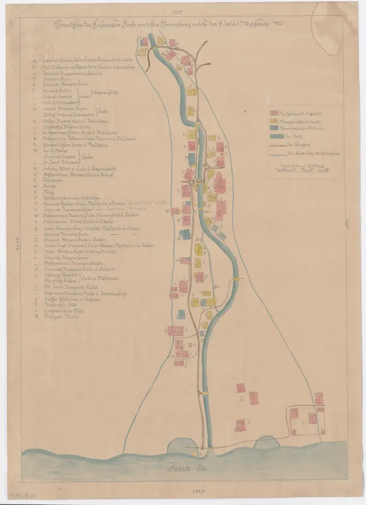 Küsnacht: Dorf vor der Überschwemmung am 08.07.1778; Grundriss