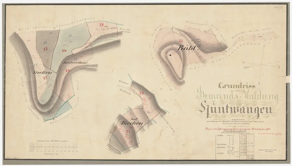 Hüntwangen: Gemeindewaldung: Stocken, Breitriethau, Birchen, Bäl (Bähl); Grundrisse