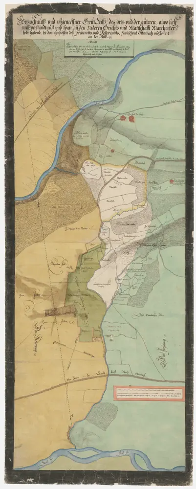 Strittige Grenze zwischen dem Freiamt und dem Kelleramt von der Reuss bis zum Jonenbach zwischen den Dörfern Ottenbach und Jonen; Übersichtsplan