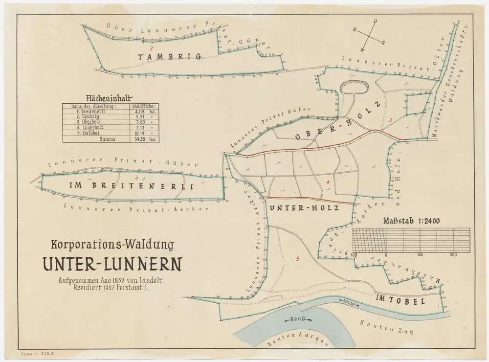 Obfelden: Genossenschaftswaldung Unterlunnern: Breitenerli, Tambrig, Oberholz, Unterholz, Im Tobel; Grundriss