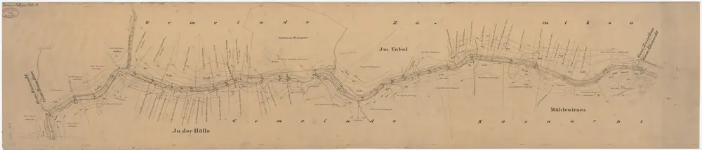 Zumikon, Küsnacht: Dorfbach von unterhalb der Tobelmühle bis unterhalb der Einmündung des Lättebachs (Lettentöbelibach), korrigierter Bachlauf; Situationsplan