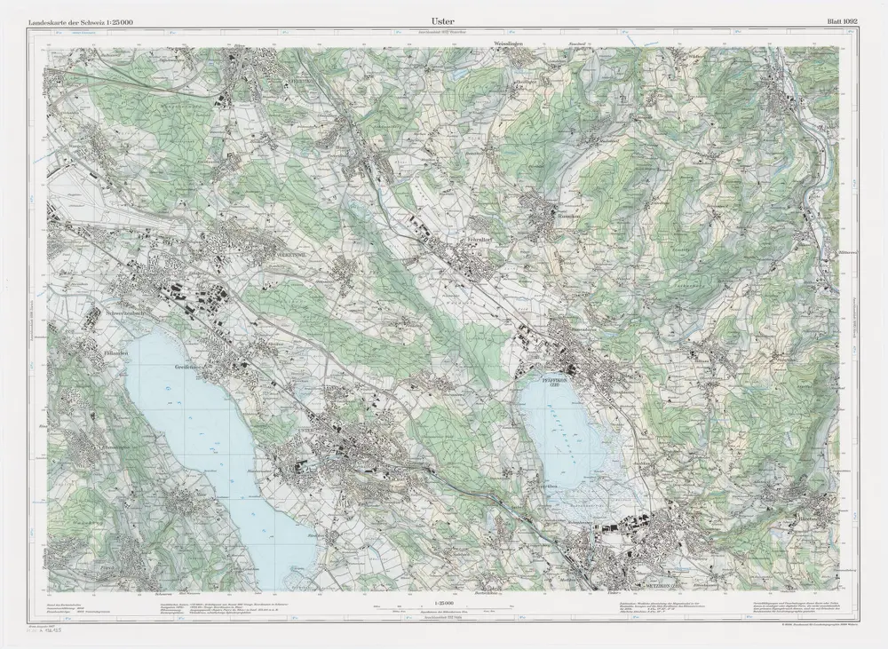 Landeskarte der Schweiz 1 : 25000: Den Kanton Zürich betreffende Blätter: Blatt 1092: Uster