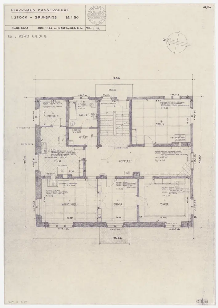 Bassersdorf: Pfarrhaus; Grundriss des 1. Stocks