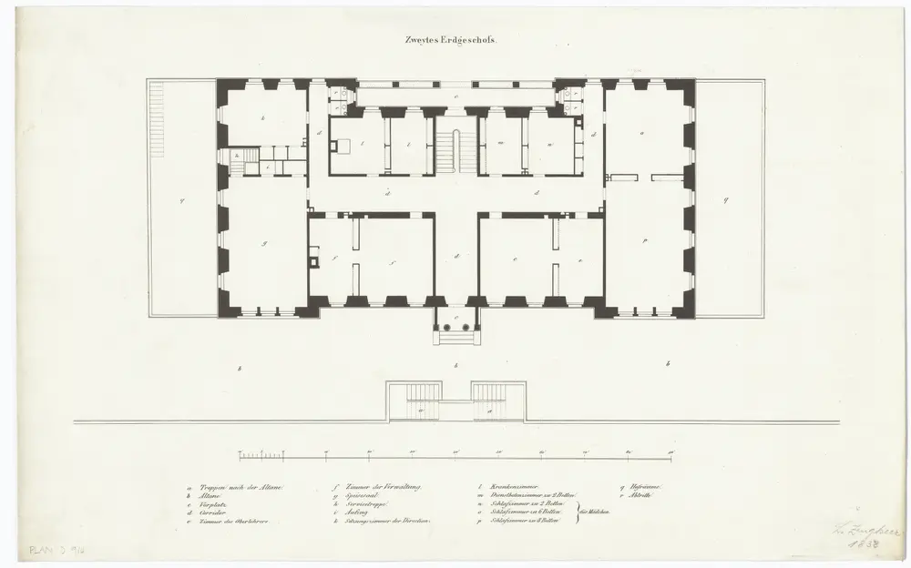 Blinden- und Taubstummenanstalt, Neubau an der Halseisengasse: In den Jahren 1836-1838 ausgeführtes Projekt; 2. Erdgeschoss; Grundriss