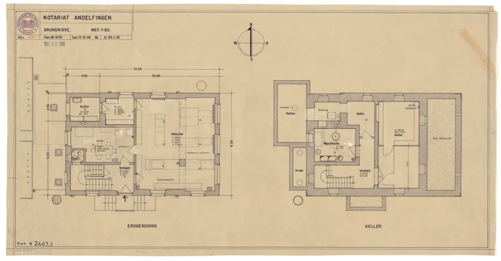 Andelfingen: Notariat: Erdgeschoss und Keller; Grundrisse