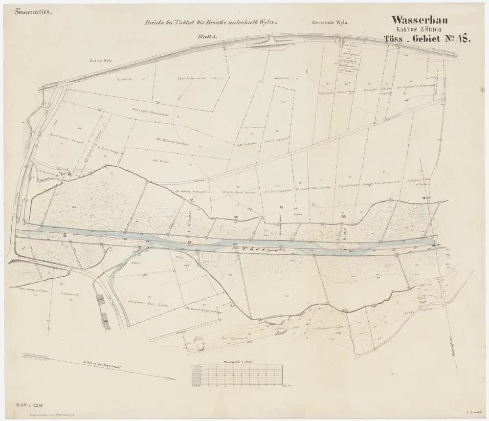 Wila: Unterhalb der eisernen Brücke, Tösskorrektion; Situationsplan (Töss-Gebiet Nr. 18, Blatt 3)