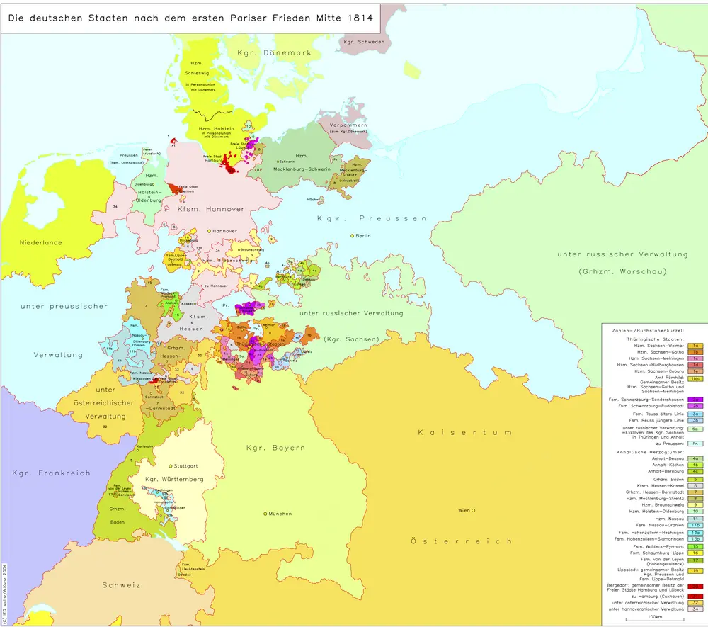 Die deutschen Staaten nach dem ersten Pariser Frieden Mitte 1814