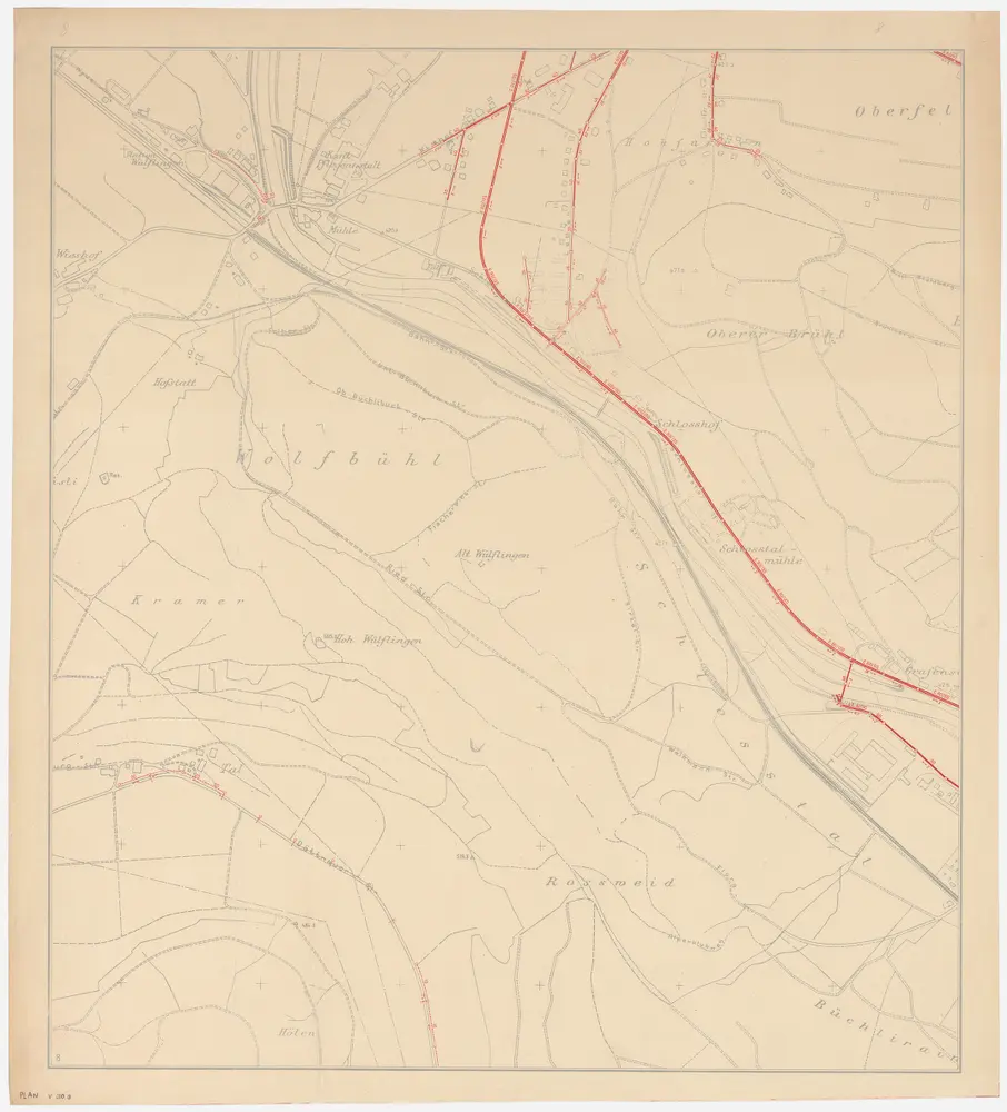 Winterthur: Gemeinde; Kanalisation: Blatt 8: Gegend bei Wolfbüel (Wolfbühl), Hohfurri (Hohfurren), Oberfeld, Oberer Brüel (Brühl), Schlosstal, Hölen, Rossweid und Büchlirain; Übersichtsplan