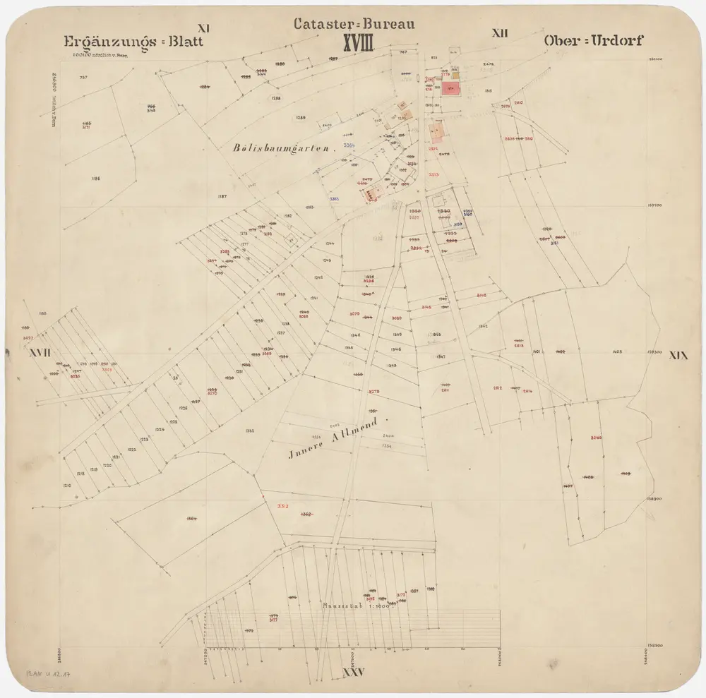 Oberurdorf: Gemeinde; Kataster-Ergänzungspläne: Ergänzungsblatt XVIII: Bölisbaumgarten und Innere Allmend; Situationsplan