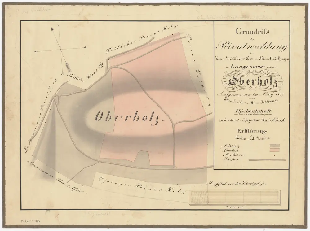 Ossingen: Privatwaldung Oberholz in Langenmoos von Herrn Doktor Fehr, in Kleinandelfingen; Grundriss