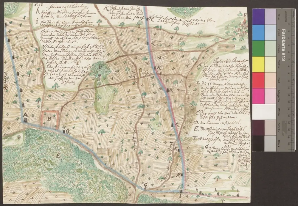 HZAN GA 100_Nr. 1231_ : Adolzhausen (Markung des abgegangenen Weilers Schönthal)"Schema über die Schönthaler strittige Terminey". Markungs- und Zehntkarte mit Erläuterungen