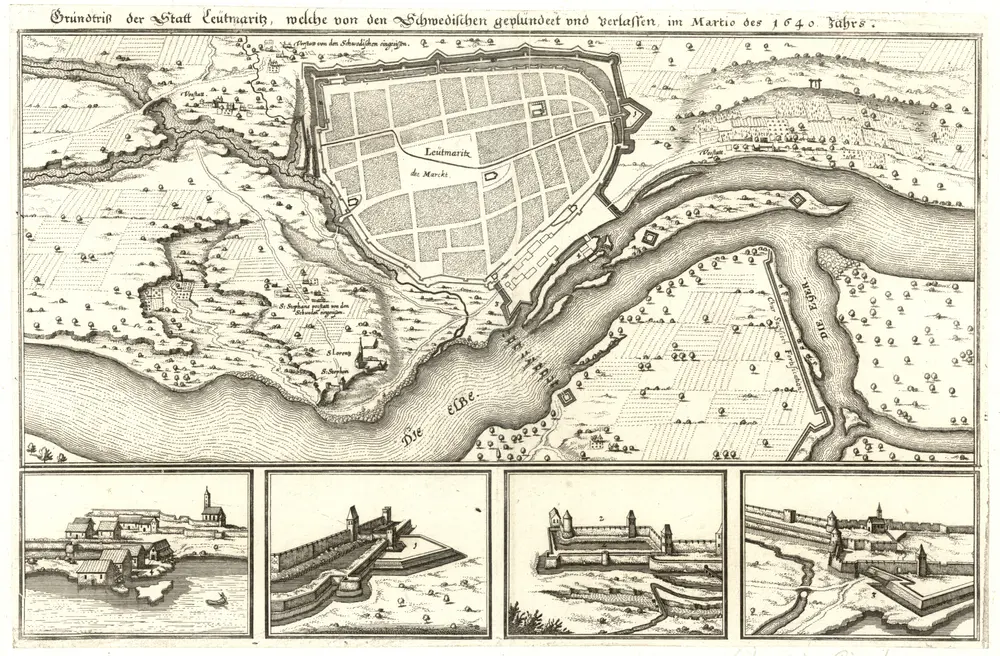 Grundriß der Stadt Leütmeritz, welche von den Schwedischen geplündert und verlassen, im Martio des 1640 Jahrs