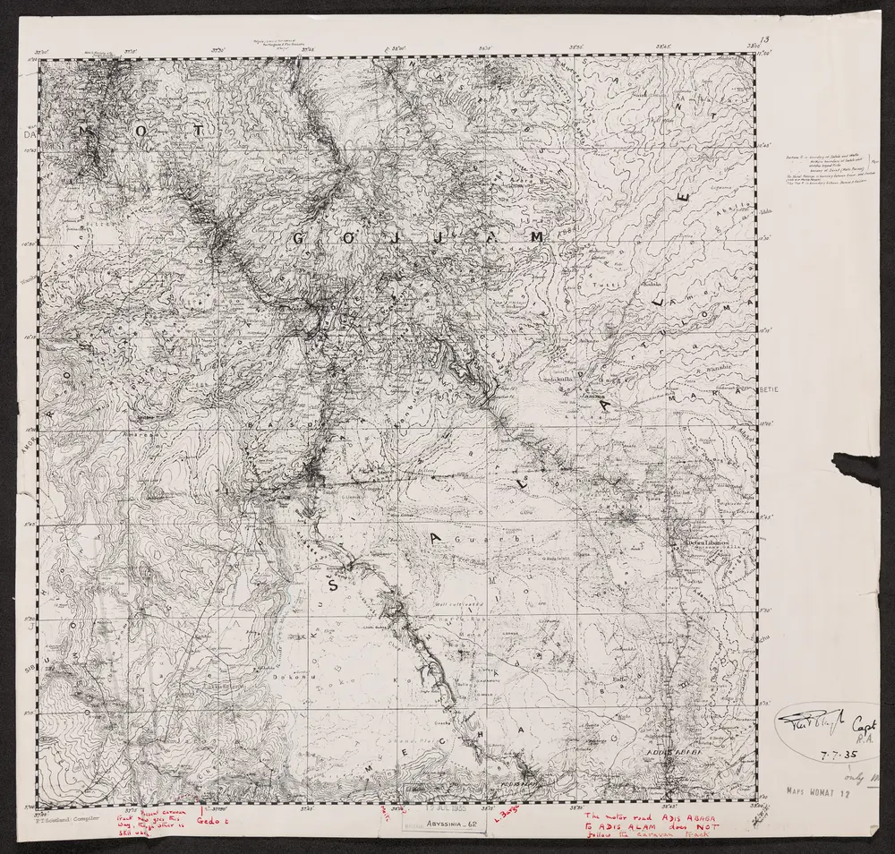 Adis Ababa to Gezan in Sudan. Created by 'Capt. Taylor RA and [Capt.] Dunlop 1935' - War Office ledger. Route traverse. Bromides.