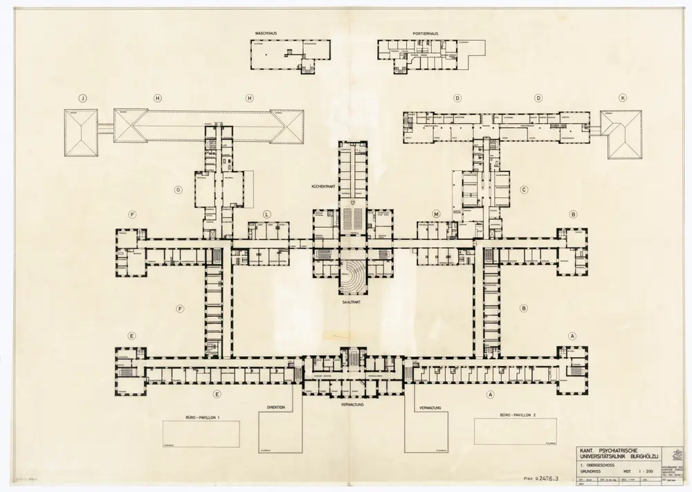 Psychiatrische Universitätsklinik Burghölzli: Grundrisse: 1. Stock; Grundriss