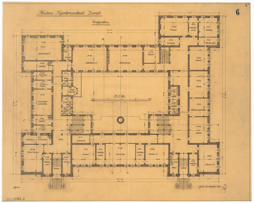 Universität Zürich (Chemisches Institut) und Kantonsschule Zürich, Neubau Rämistrasse 76: Grundrisse: Erdgeschoss; Grundriss