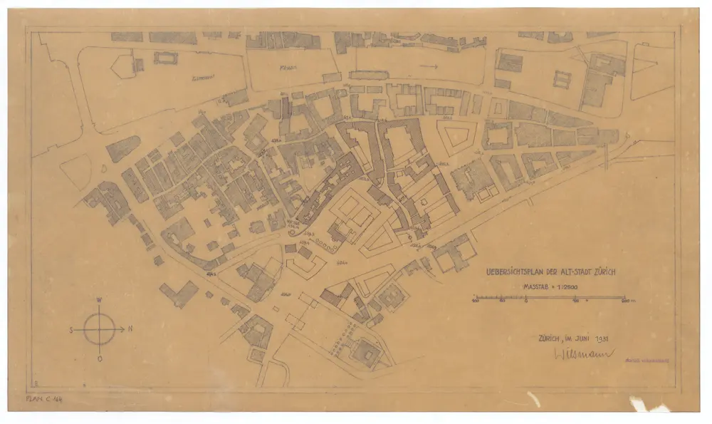 Situationsplan des projektierten Zähringerdurchbruchs und des projektierten Neubaus des umliegenden Altstadtquartiers