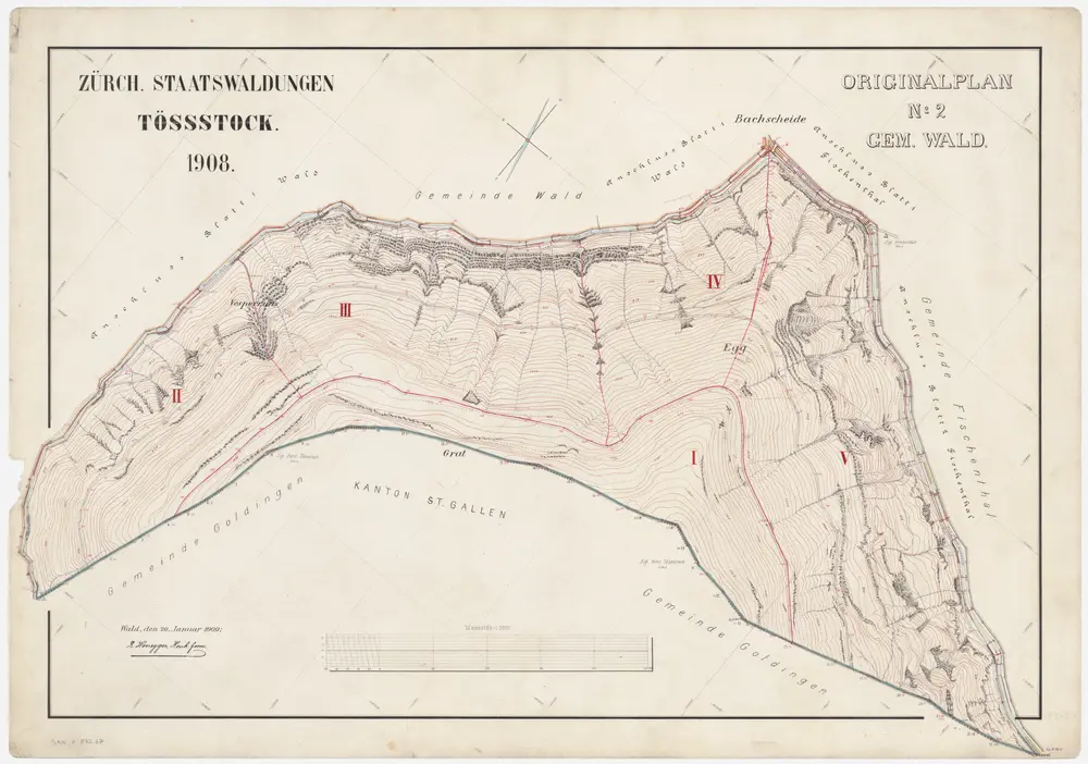 Wald, Fischenthal, Goldingen SG: Waldungen: Wald: Staatswaldung Tössstock; Grundriss (Originalplan Nr. 2)