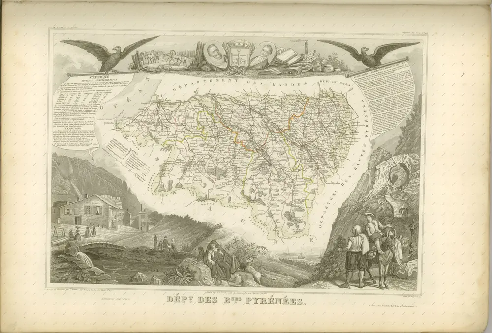 mapa z atlasu "Atlas National Illustré des 86 Départements et des Possessions de la France Divisé par Arrondissements, Cantons et Communes, avec le tracé de toutes les routes, chemins de fer et canaux"