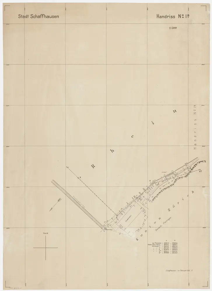 Grenze zwischen den Kantonen Zürich und Schaffhausen beim Rhein von Neuhausen SH bis Büsingen (Deutschland): Bei der Tonwarenfabrik; Grundriss (Nr. 1 a, Punkte 3 - 4 a)