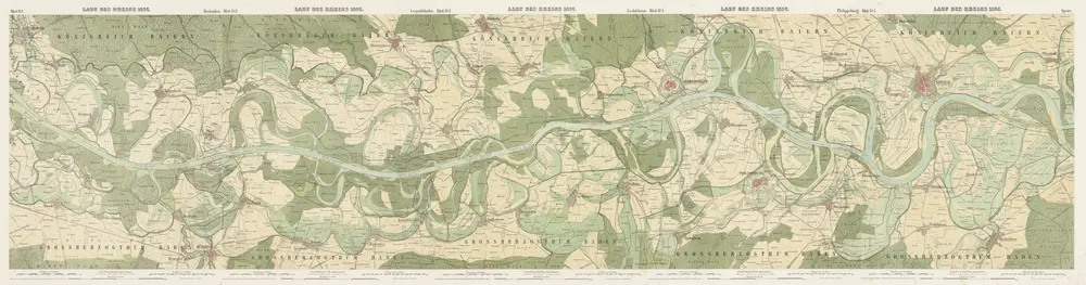 Carte über den Lauf des Rheins von Lauterburg bis unterhalb Sandhofen längs der badisch-bayerischen Grenze in 8 Blättern [South]