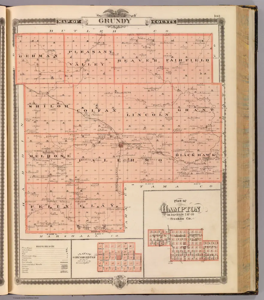 Map of Grundy County, State of Iowa, and Hampton and Grundy Center.