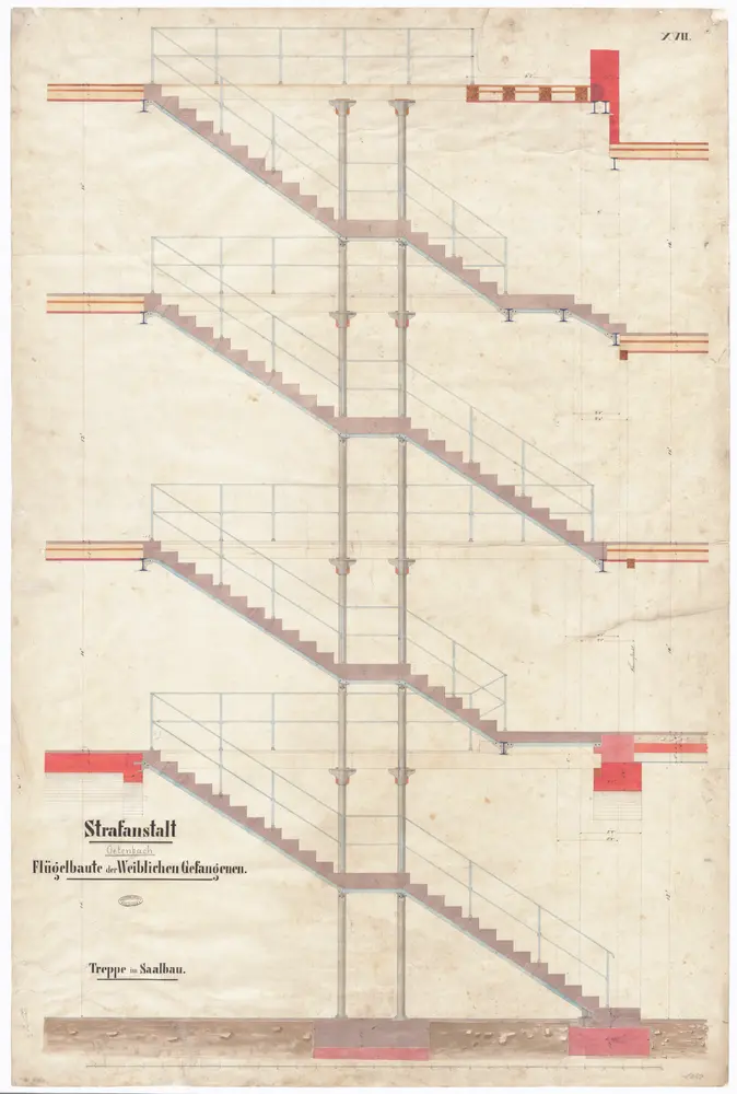 Kantonale Strafanstalt Oetenbach: Um- und Ausbau; Frauenabteilung, Saalbau, Treppe; Schnitt