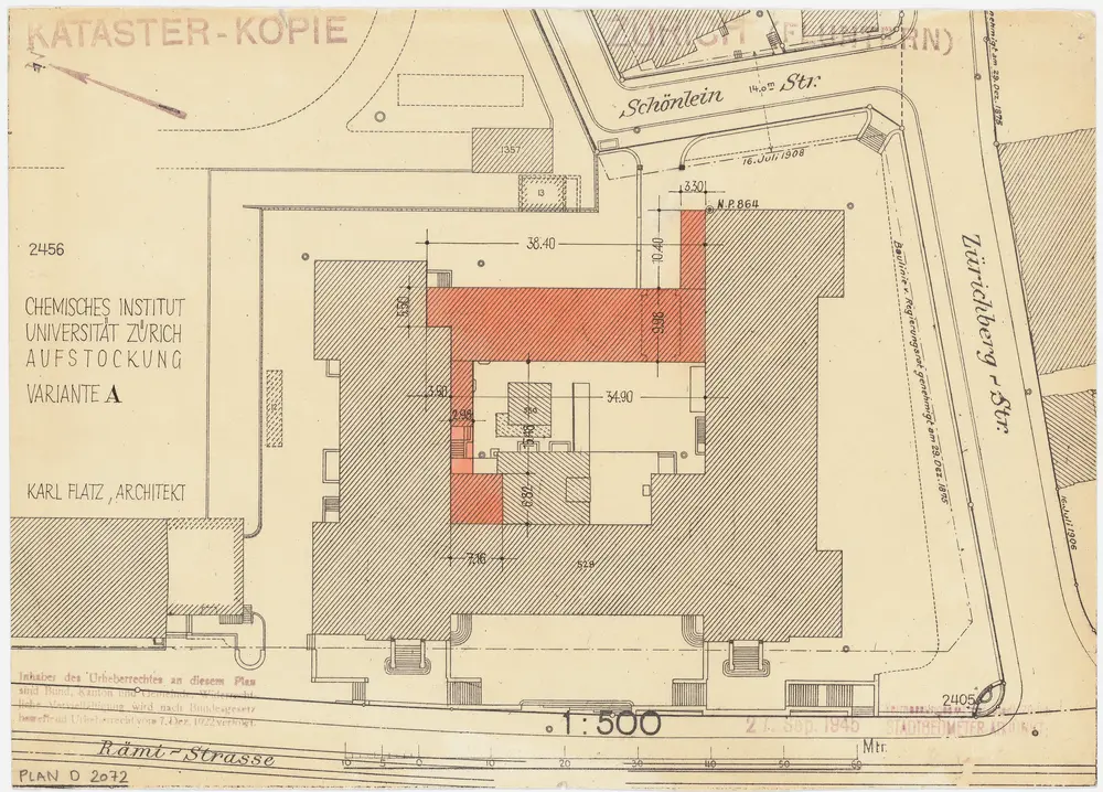 Universität Zürich (Chemisches Institut), Rämistrasse 74 und 76: Aufstockung (Variante A); Situationsplan