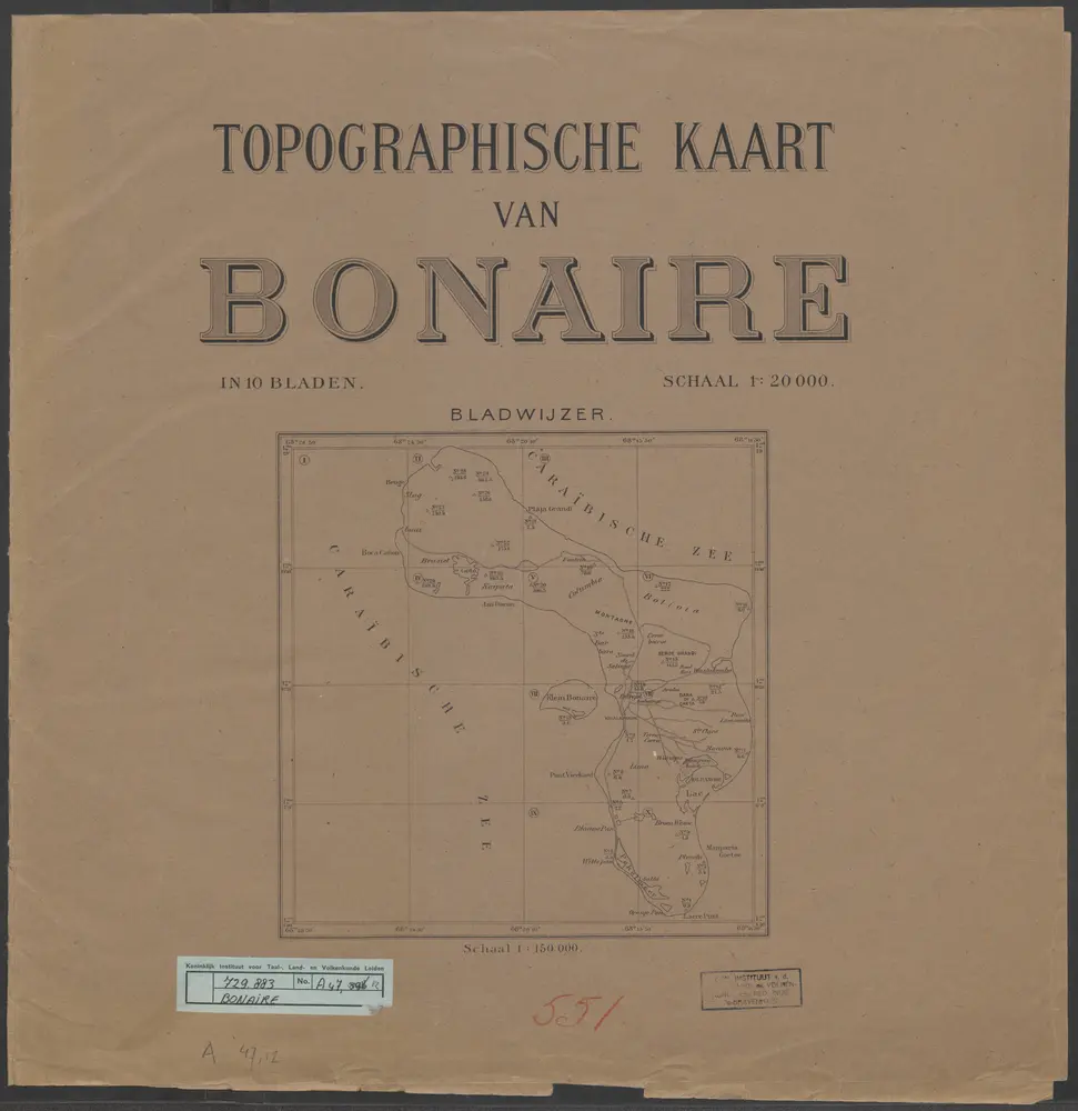 Topographische kaart van Bonaire in 10 bladen / [Topographische Inrichting] : Bladwijzer