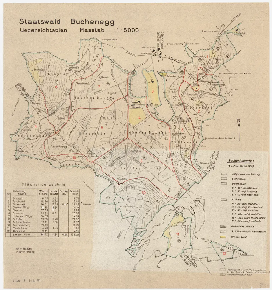 Stallikon, Adliswil, Aeugst am Albis, Langnau am Albis: Staatswaldung Buechenegg: Adliswil, Stallikon, Aeugst am Albis, Langnau am Albis: Staatwaldung Buechenegg; Übersichtsplan