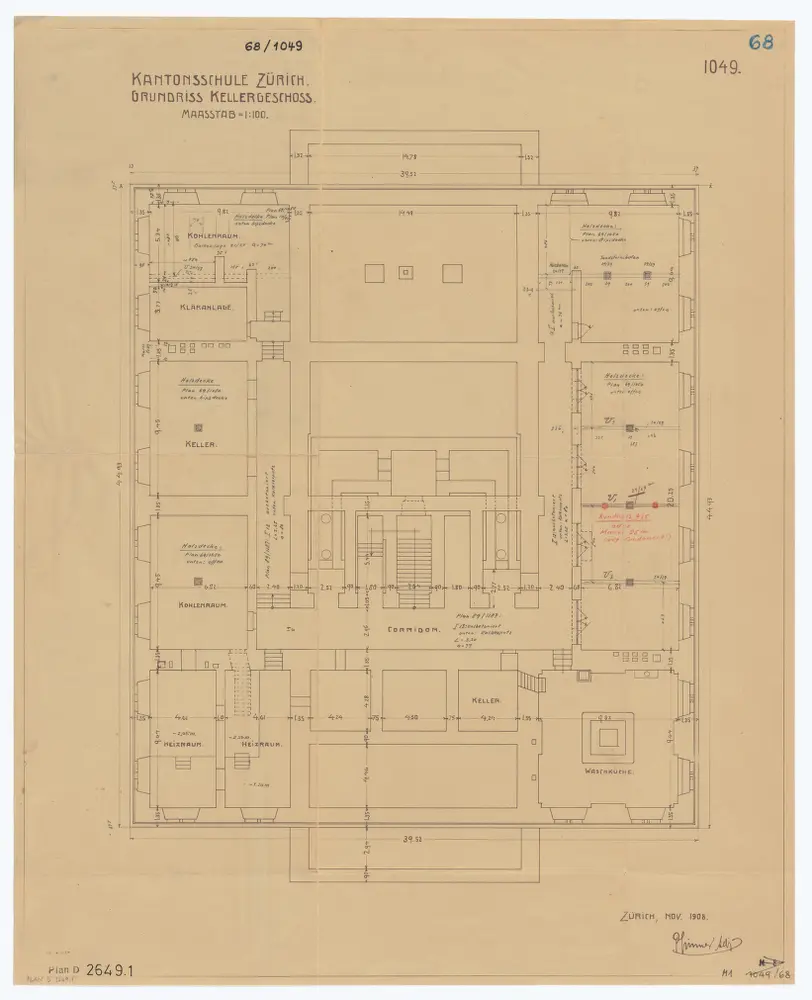 Alte Kantonsschule (Seminar), Rämistrasse 59: Grundrisse: Keller; Grundriss