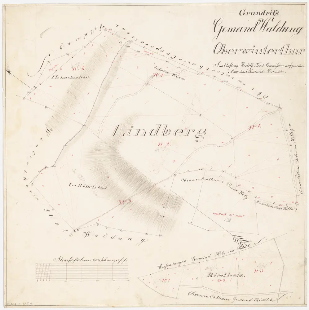 Winterthur, Oberwinterthur: Staats-, Gemeinde- und Genossenschaftwaldungen: Oberwinterthur: Gemeindewaldungen Lindberg, Riedholz; Grundriss