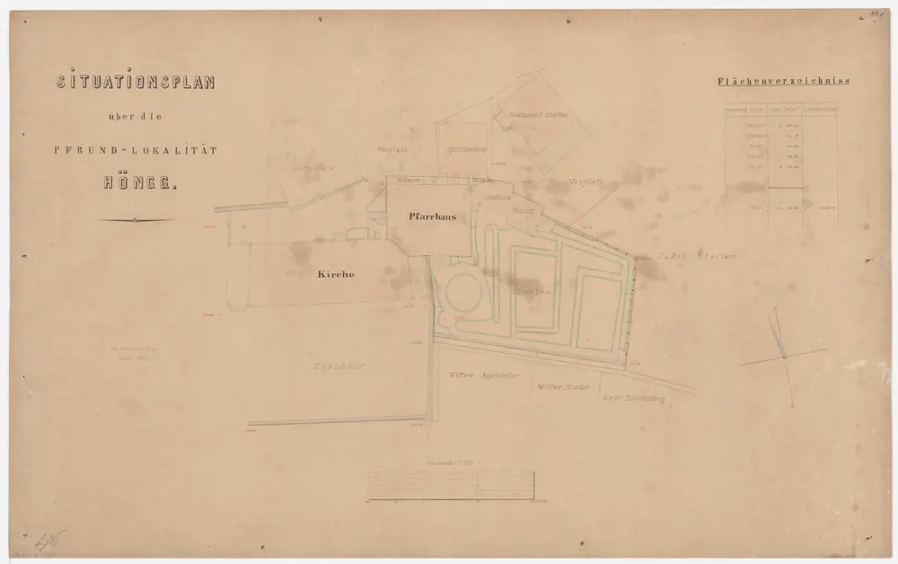 Höngg: Pfrundlokalität mit Kirche, Pfarrhaus und Umgebung; Grundriss (Nr. 1)