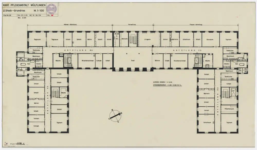 Winterthur: Pflegeanstalt in Wülflingen; Grundrisse: 2. Stock