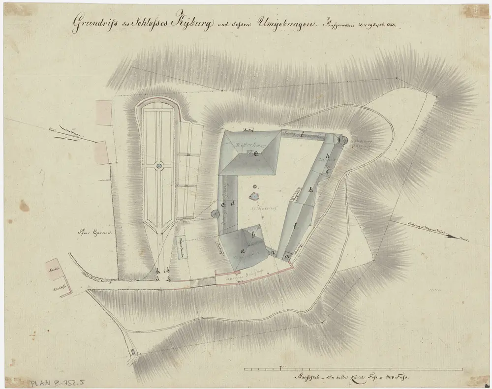 Kyburg, Töss, Illnau-Effretikon (damals Illnau), Schlatt: Staatswaldung: Kyburg: Schloss und Umgebung; Grundriss