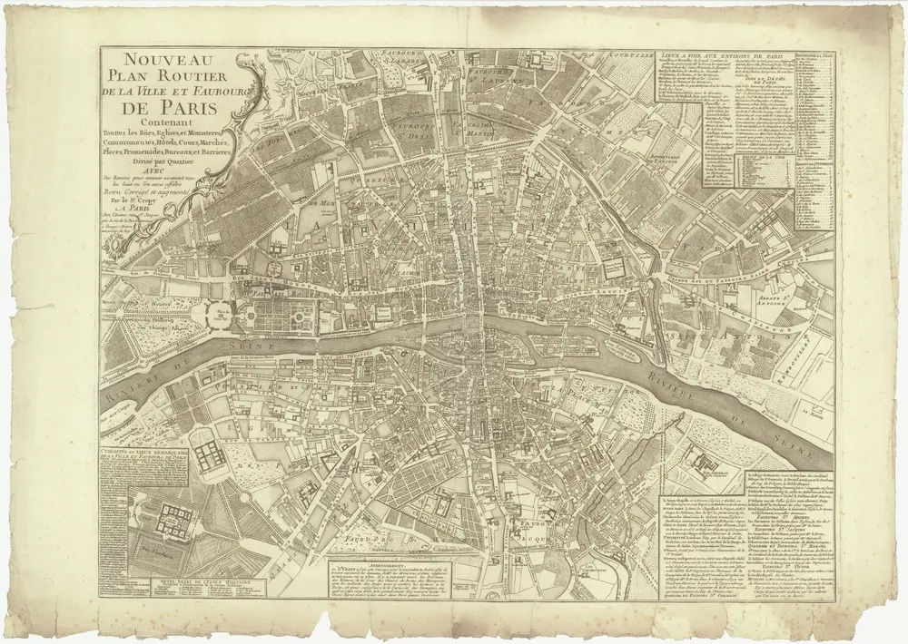 Nouveau plan routier de la ville et fabourg de Paris