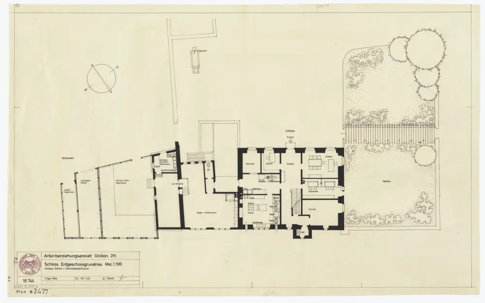 Uitikon: Arbeitserziehungsanstalt, Schloss: Erdgeschoss, Umbau Küche und Gemüsewaschraum; Grundriss