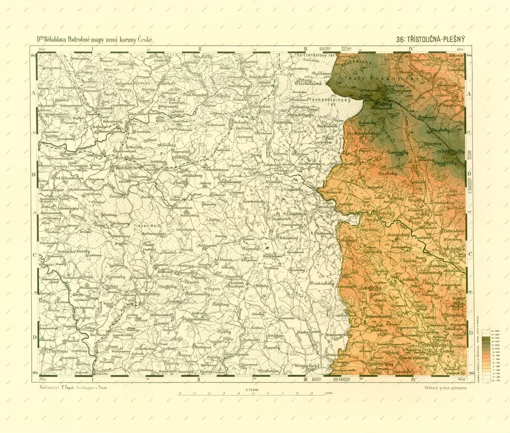 Podrobné mapy zemí Koruny české v měřítku 1:75.000 a mapa vzdáleností všech míst při silnici ležících - Třístoličná - Plešný. Průvodce statisticko-historický po všech místech na těchto mapách uvedených a rejstřík věcný názvů hor, potoků, řek, rybníků atd. Sešit 39. List 36,