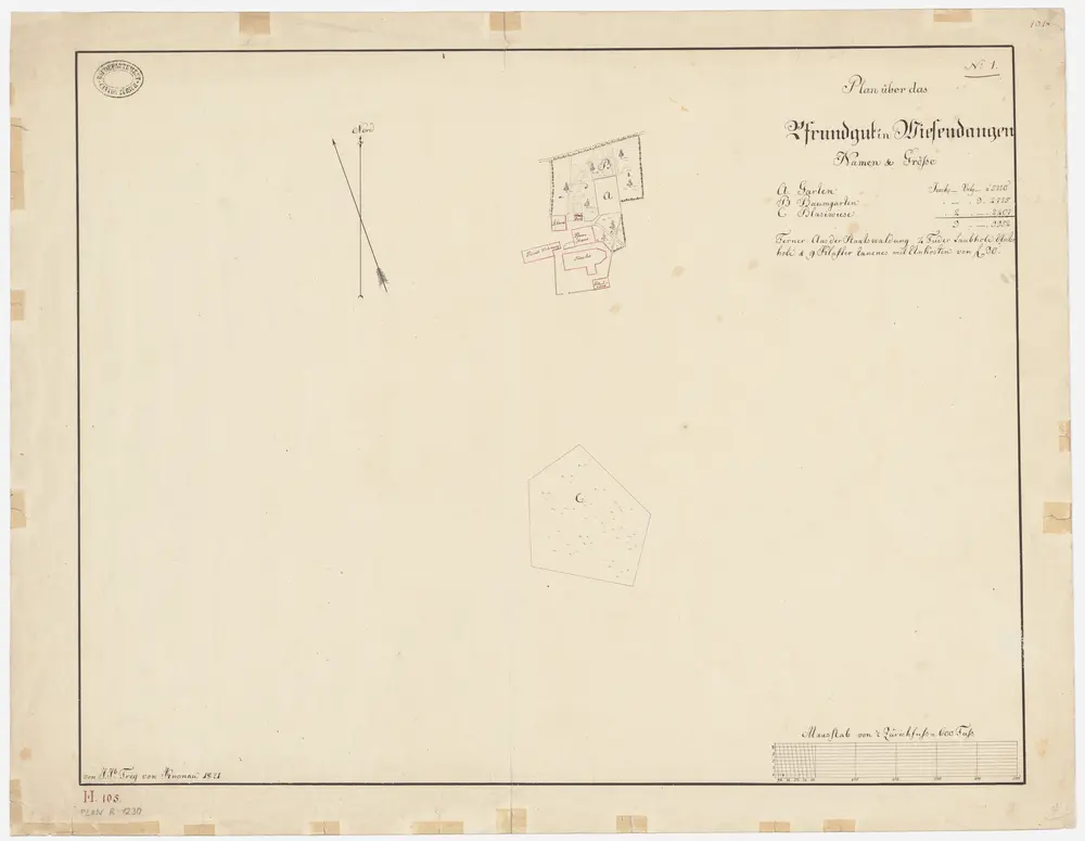Wiesendangen: Pfrundgüter Pfarrhausgarten, Baumgarten und Wiese; Grundrisse (Nr. 1)