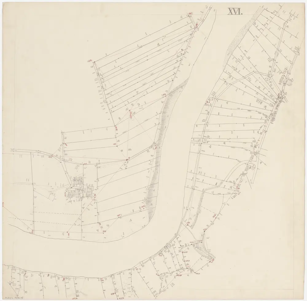 Thalheim an der Thur (damals Dorlikon) bis Andelfingen (damals Grossandelfingen): Thur von der Kantonsgrenze bei Fahrhof bis zur Andelfinger Eisenbahnbrücke; Situationsplan-Handrisse: Adlikon, Ossingen: Werdhof; Situationsplan-Handriss (Blatt XVI)