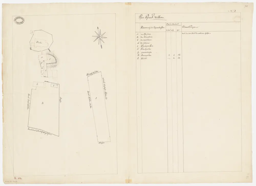 Veltheim: Pfrundgüter mit Kirche, Pfarrhaus und Umgebung; Grundrisse (Nr. 1)