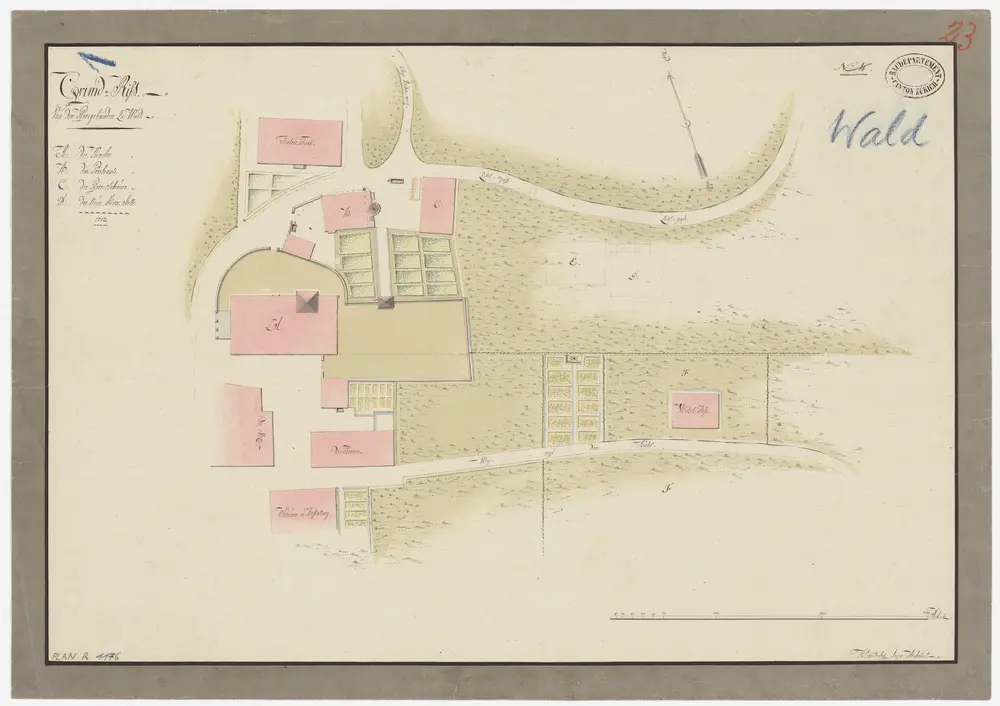 Wald: Kirche, Pfarrhaus und Umgebung; Grundriss (Nr. 23)